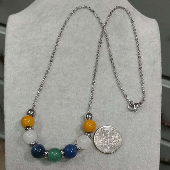 Mookaite Jade Aventurine Beaded Necklace Natural Gemstone Stainless-Steel 19.5" - Picture 11 of 11